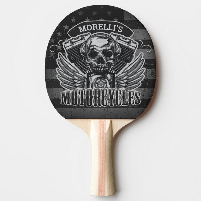 Pala De Ping Pong NOMBRE AÑADIDO DE Bóker Americano Skull V-Twin Mot (Anverso)