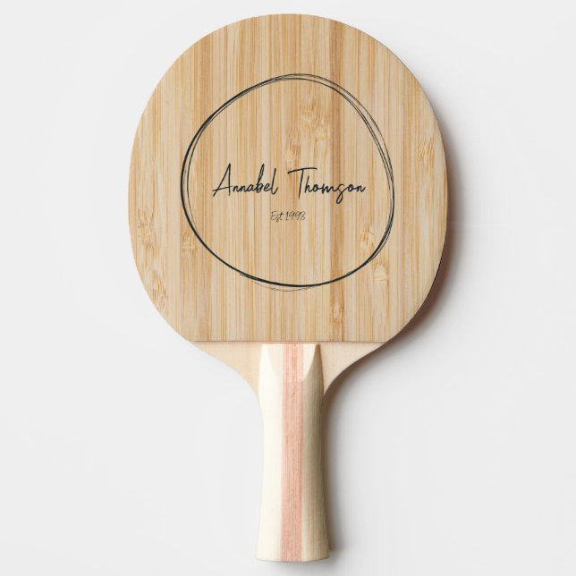Pala De Ping Pong Nombre de Bambú Blanco en Círculo Dibujado (Anverso)