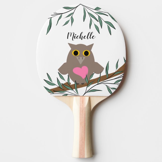 Pala De Ping Pong Nombre de búho rosado (Anverso)