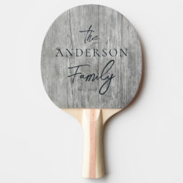 Pala De Ping Pong Nombre de familia escrito a mano en madera gris