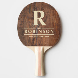 Pala De Ping Pong Nombre de Familia y Inicial en Madera de Nogal Osc