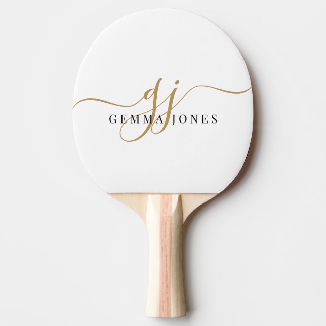 Pala De Ping Pong Nombre de guión de monograma dorado negro (Anverso)