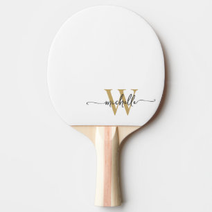 Pala De Ping Pong Nombre de guion de monograma personalizado en oro 
