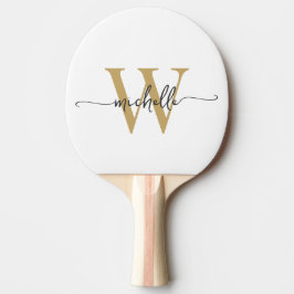 Pala De Ping Pong Nombre de guion de monograma personalizado en oro 