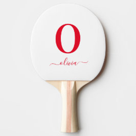 Pala De Ping Pong Nombre De Guión Monograma Blanco Y Rojo Personaliz