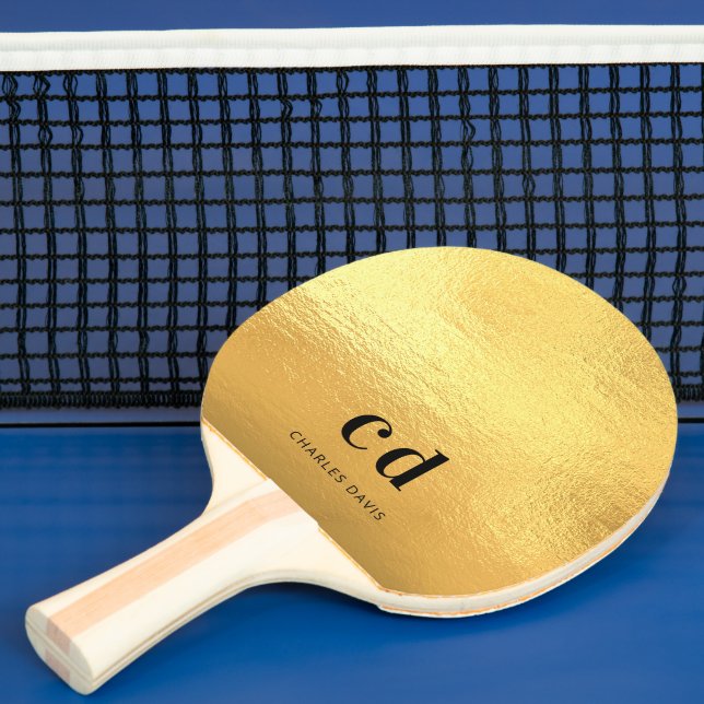 Pala De Ping Pong Nombre de las iniciales del monograma dorado (in situ)