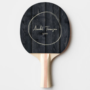 Pala De Ping Pong Nombre de Madera Quemada Oscura en Círculo Dibujad