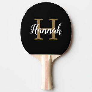 Pala De Ping Pong Nombre de Monograma de Guión Negro minimalista