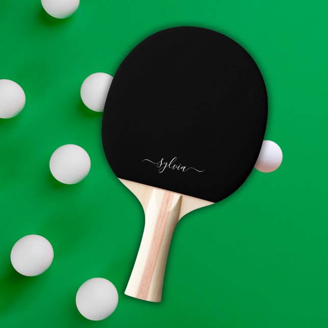 Pala De Ping Pong Nombre de Monograma de la Niña Moderna Negra (Black Monogram Ping Pong paddle)