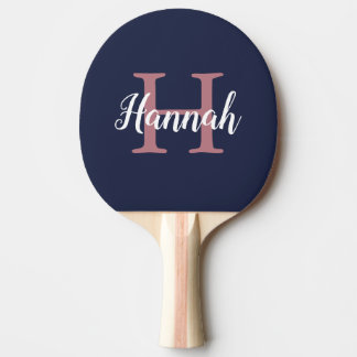 Pala De Ping Pong Nombre de monograma del guión rosa azul minimalist
