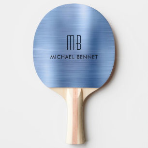 Pala De Ping Pong Nombre de monograma metálico cepillado falso azul 
