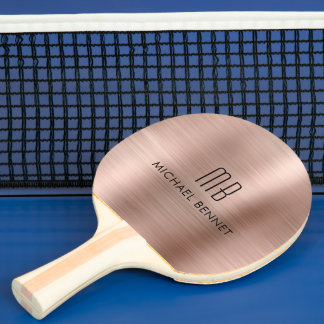 Pala De Ping Pong Nombre de monograma metálico de oro rosa elegante