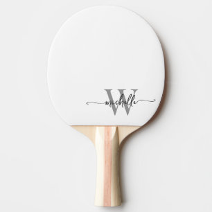 Pala De Ping Pong Nombre de monograma personalizado gris blanco mode