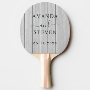 Pala De Ping Pong Nombre de Pareja de Madera Gris Pulida con Fecha d