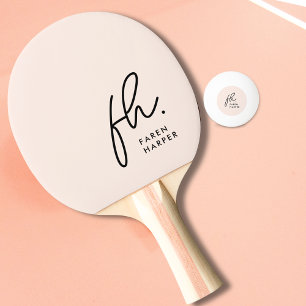 Pala De Ping Pong Nombre del guión del monograma rosa de Rubor Dusty