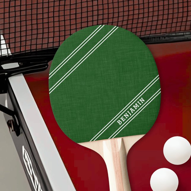 Pala De Ping Pong Nombre del jugador blanco verde moderno personaliz (Green and White Ping Pong Paddle with Custom Player Name)