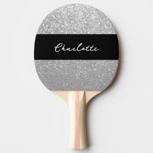 Pala De Ping Pong Nombre del Purpurina de plata esparkle de lujo