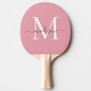 Pala De Ping Pong Nombre elegante de script gris en monograma rosa d