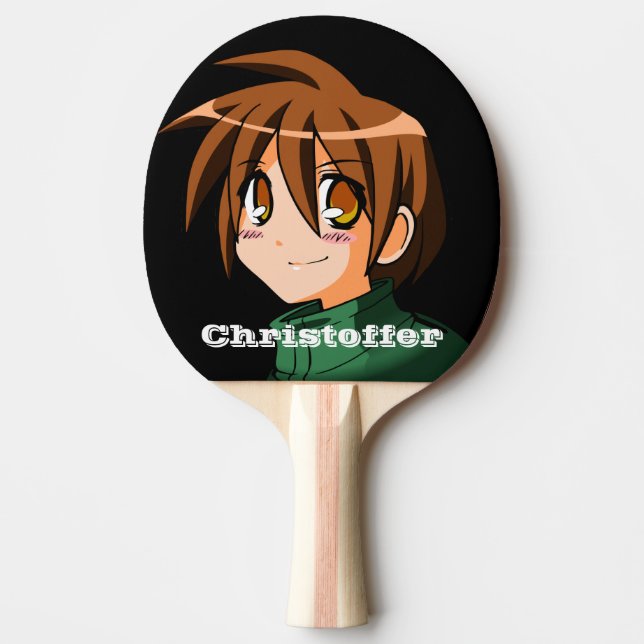 Pala De Ping Pong Nombre kawaii verde estilo japonés de Anime Boy (Anverso)