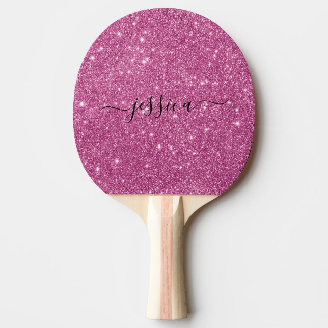 Pala De Ping Pong Nombre moderno de guión purpurina rosa caliente   (Anverso)