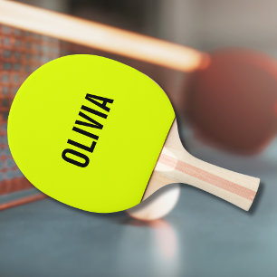Pala De Ping Pong Nombre moderno neón amarillo Minimalista de moda
