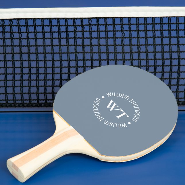Pala De Ping Pong Nombre (monograma circular) Azul turbio (in situ)
