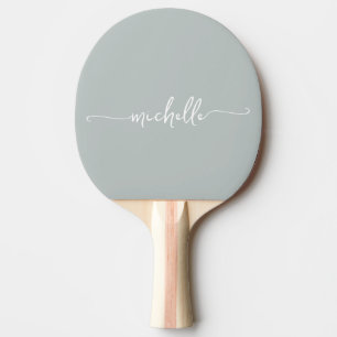 Pala De Ping Pong Nombre Monograma Firma Script Verde Salvia