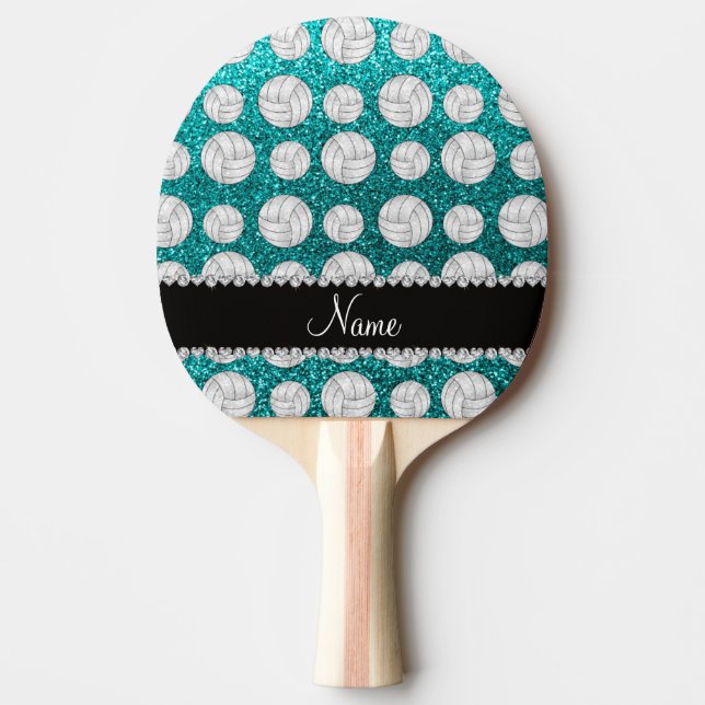 Pala De Ping Pong Nombre personalizado Aqua purpurina voleibol brill (Anverso)