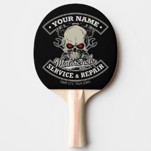 Pala De Ping Pong NOMBRE Personalizado Biker Mechanic Skull Motorcyc