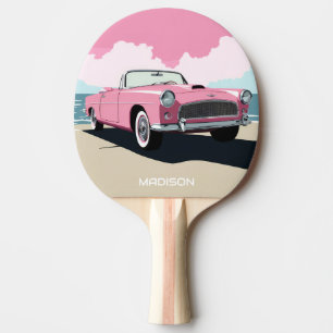 Pala De Ping Pong Nombre personalizado Coche clásico rosado