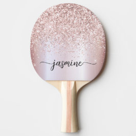 Pala De Ping Pong Nombre personalizado con guión de brillo en oro ro