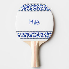 Pala De Ping Pong Nombre personalizado, corazón purpurina azul