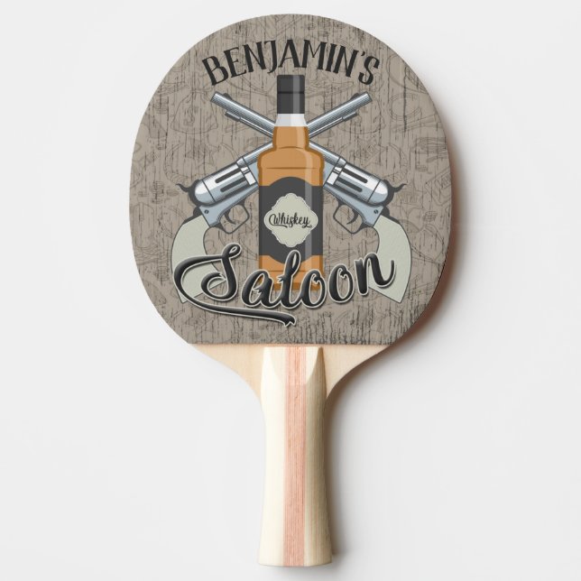 Pala De Ping Pong NOMBRE personalizado Cowboy Revolver Gun Whiskey S (Anverso)
