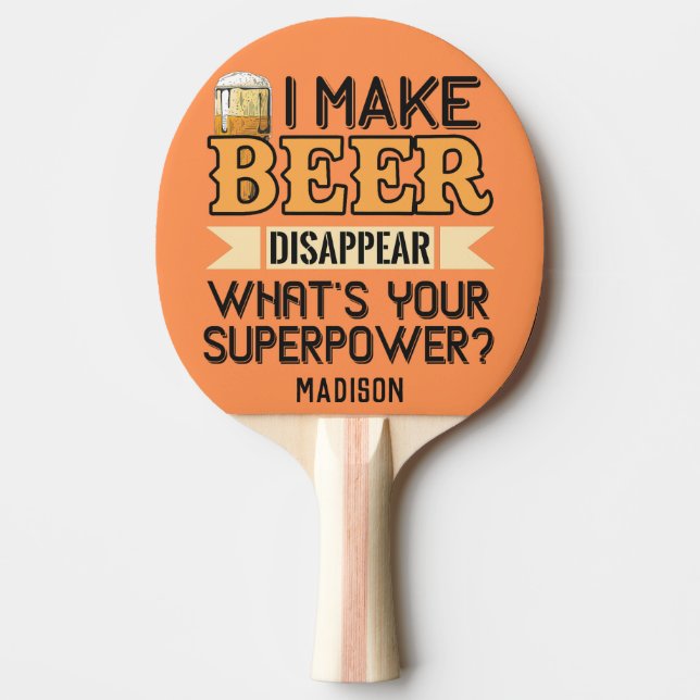 Pala De Ping Pong Nombre personalizado de Beer Superpower (Anverso)