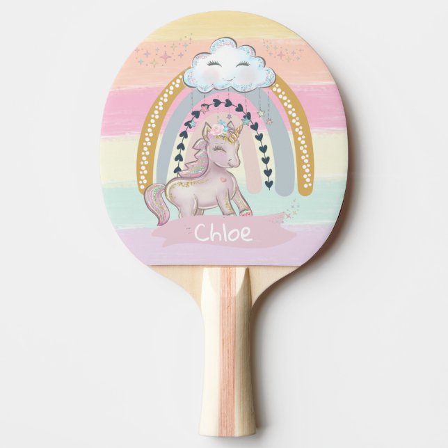 Pala De Ping Pong 🦄 nombre personalizado de Chica de unicornio arco (Anverso)