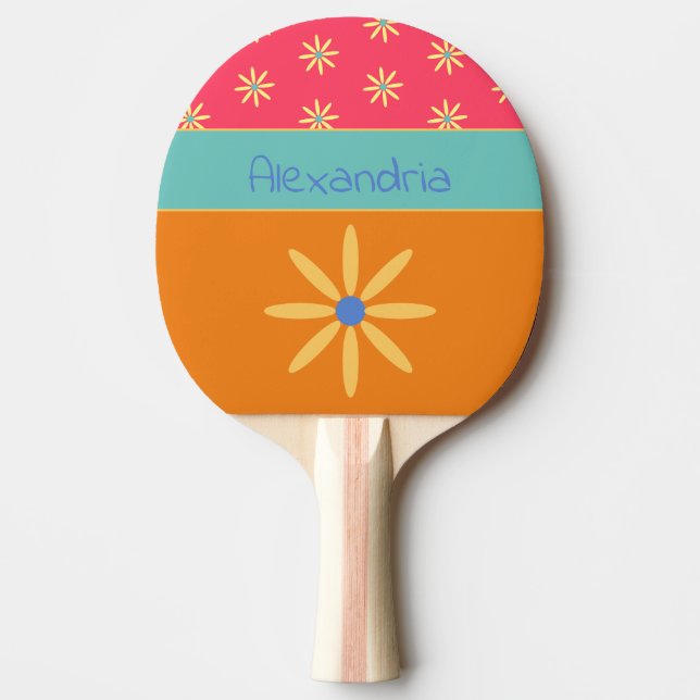 Pala De Ping Pong Nombre personalizado de flor retro (Anverso)