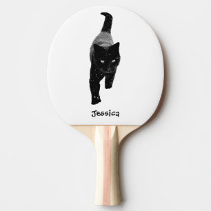 Pala De Ping Pong Nombre personalizado de gato negro