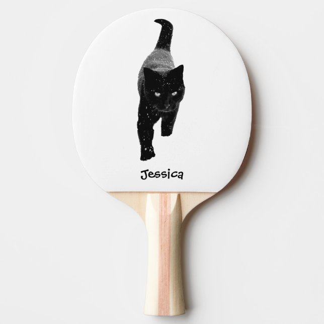 Pala De Ping Pong Nombre personalizado de gato negro (Anverso)