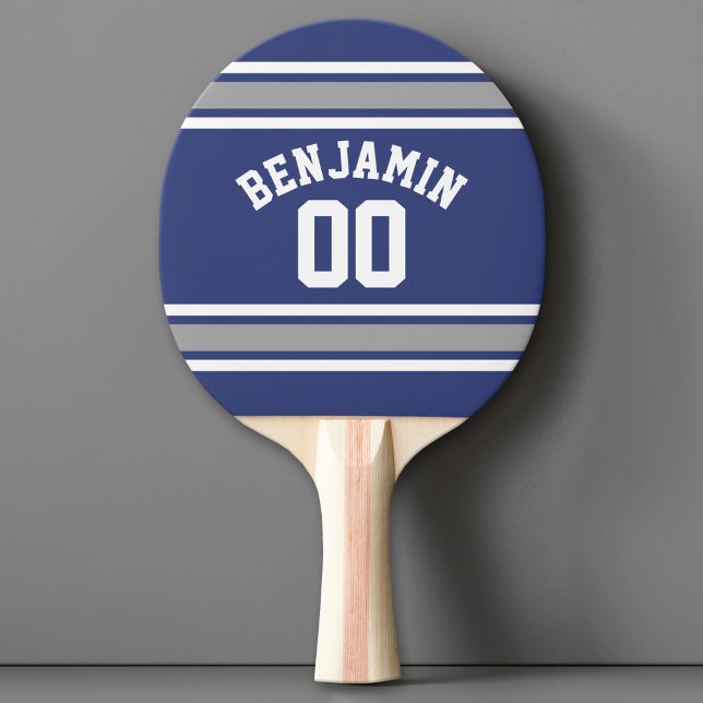 Pala De Ping Pong Nombre personalizado de Jersey para Deportes Azule (Custom Ping Pong Paddle with a Sports Theme)