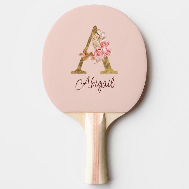 Pala De Ping Pong Nombre personalizado de lámina de oro Rosas rosada (Anverso)