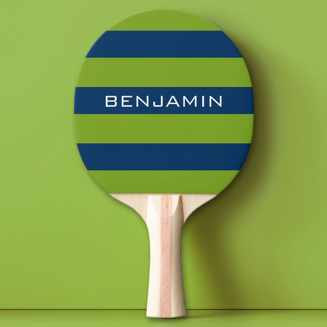 Pala De Ping Pong Nombre personalizado de las franjas de rugby azul  (Custom Ping Pong Paddle)