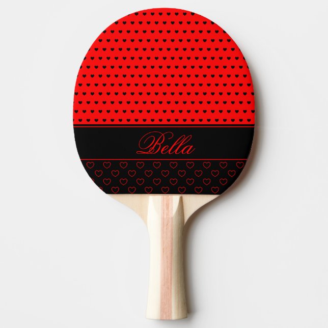 Pala De Ping Pong Nombre Personalizado De Patrón De Corazones Rojas  (Anverso)