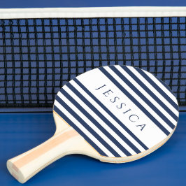 Pala De Ping Pong Nombre personalizado de rayas azules de la Marina 