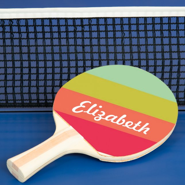 Pala De Ping Pong Nombre personalizado del arcoiris pastel (in situ)