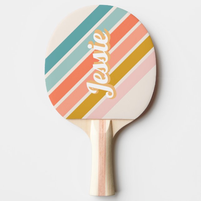 Pala De Ping Pong Nombre personalizado del arcoiris retro pastel (Anverso)