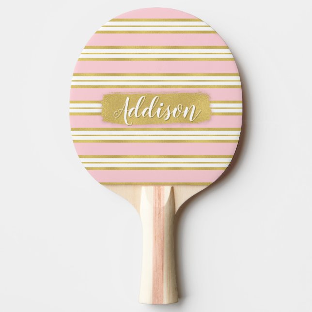 Pala De Ping Pong Nombre personalizado del patrón de banda dorada ro (Anverso)