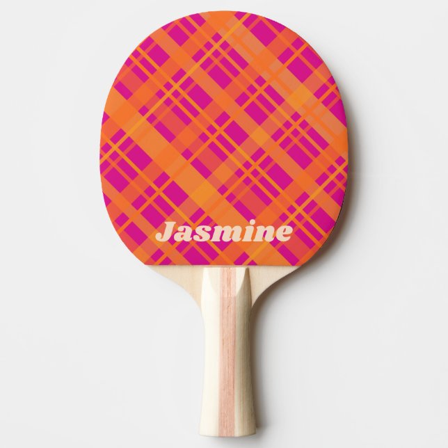 Pala De Ping Pong nombre personalizado del patrón de plaid magenta d (Anverso)
