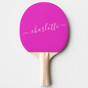 Pala De Ping Pong Nombre personalizado en letra script rosa caliente