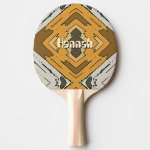 Pala De Ping Pong Nombre personalizado geométrico rústico marrón dor