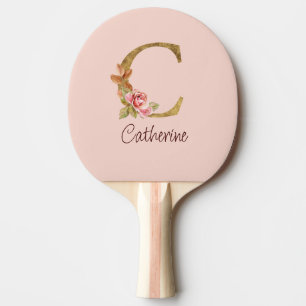 Pala De Ping Pong Nombre personalizado lámina dorada rosas rosadas C